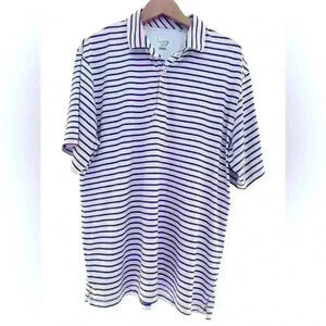 EAGEGOF Men's Golf Polo Shirt Short Sleeve Pink Blue Stripe Size Large
